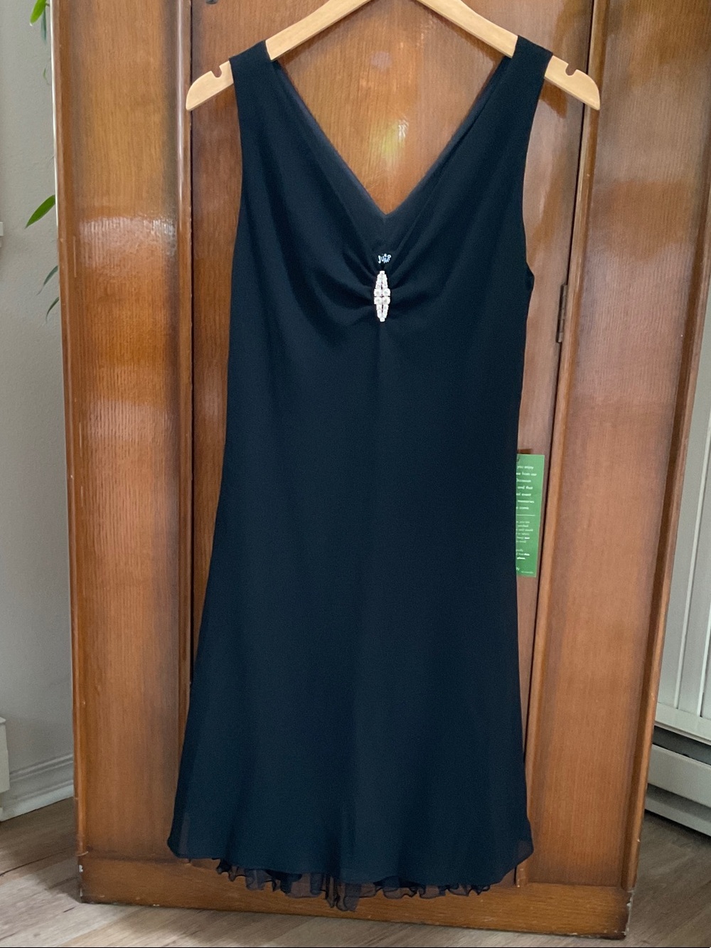 Jump Black Sleeveless V-Neck Dress with Rhinestone Accent